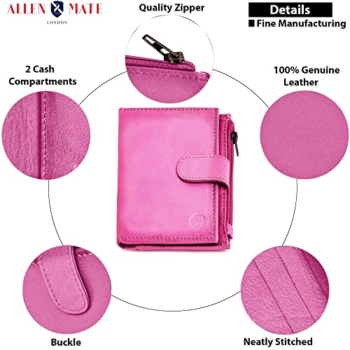 ALLEN & MATE Leather Card Holder Slim Wallet with Zip Coin Pocket, RFID Blocking Minimalist Wallet Credit Card Holder, Holds up to 7 Cards and Bank Notes, with Gift Box