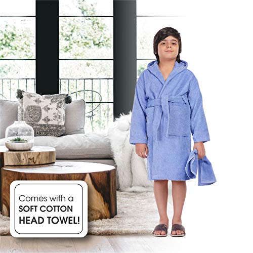 ALLEN & MATE Children 100% Cotton Hooded Bathrobe for Kids Boys Girls Soft Terry Towel Dressing Gown 2-13 Years