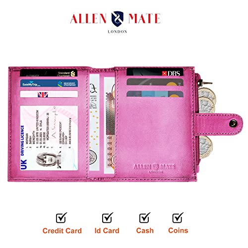 ALLEN & MATE Leather Card Holder Slim Wallet with Zip Coin Pocket, RFID Blocking Minimalist Wallet Credit Card Holder, Holds up to 7 Cards and Bank Notes, with Gift Box
