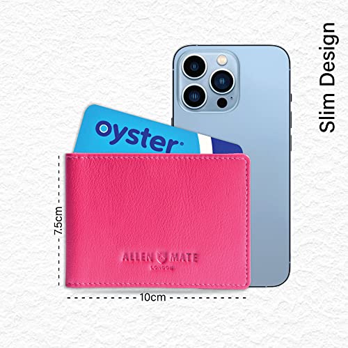 ALLEN & MATE Genuine Leather Bus Pass Travel Card Holder/Driving License Oyster, Minimalist Wallet Credit Card Holder