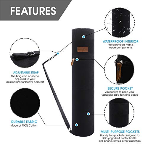 ALLEN & MATE Yoga Mat Bag and Carriers for Women and Men with Face Towel - Portable Multifunction Storage Pockets Canvas Yoga Bags