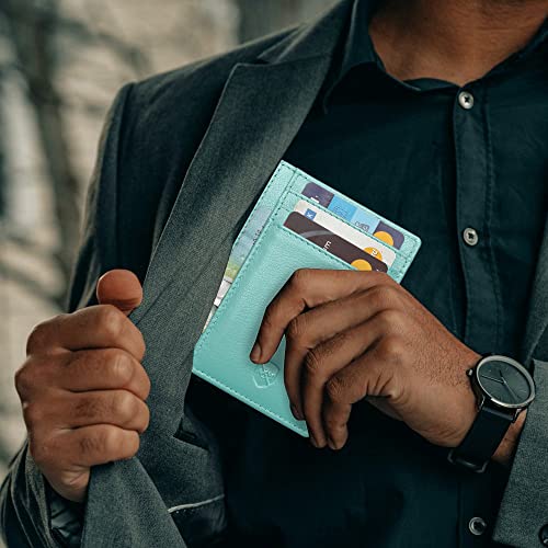 ALLEN & MATE Leather Card Holder Slim Wallet, RFID Blocking Minimalist Wallet Credit Card Holder, Holds Cards and Bank Notes