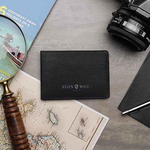 ALLEN & MATE Genuine Leather Bus Pass Travel Card Holder/Driving License Oyster, Minimalist Wallet Credit Card Holder