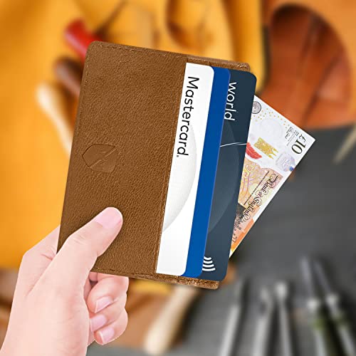 ALLEN & MATE Leather Card Holder Slim Wallet, Minimalist Wallet Credit Card Holder for Men, Women - Holds up to 6 Cards and Bank Notes, with Gift Box