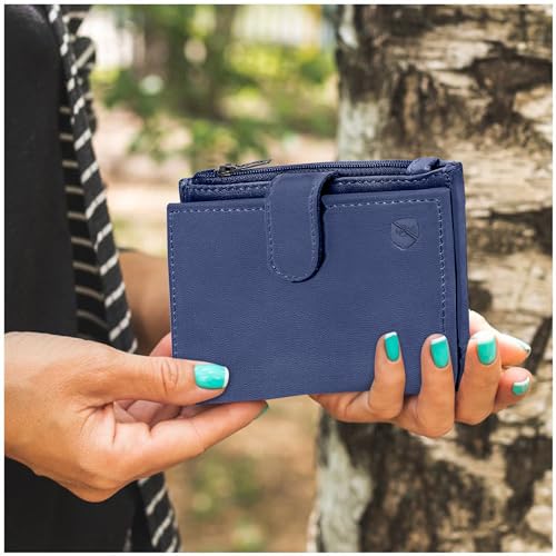 ALLEN & MATE Leather Card Holder Slim Wallet with Zip Coin Pocket, RFID Blocking Minimalist Wallet Credit Card Holder, Holds up to 7 Cards and Bank Notes, with Gift Box