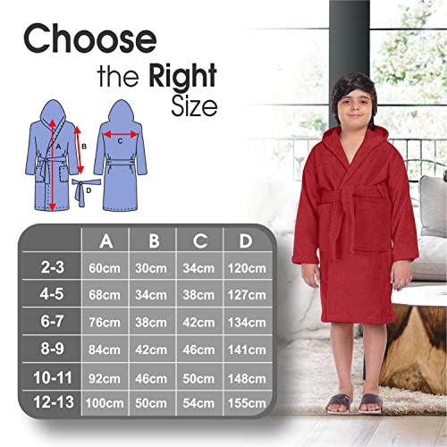 ALLEN & MATE Children 100% Cotton Hooded Bathrobe for Kids Boys Girls Soft Terry Towel Dressing Gown 2-13 Years