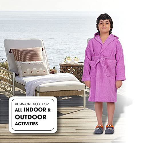 ALLEN & MATE Children 100% Cotton Hooded Bathrobe for Kids Boys Girls Soft Terry Towel Dressing Gown 2-13 Years
