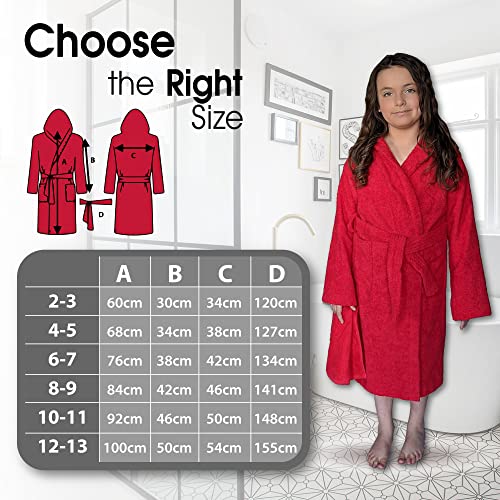 ALLEN & MATE Children 100% Cotton Hooded Bathrobe for Kids Boys Girls Soft Terry Towel Dressing Gown 2-13 Years