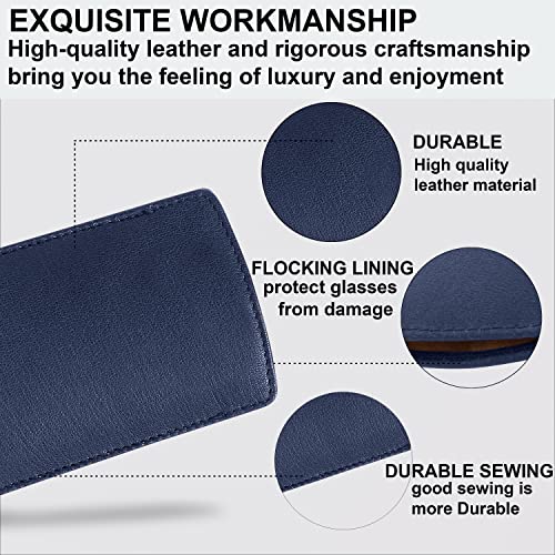 ALLEN & MATE Real Leather Reading Glasses Case Slim Soft Spectacles Pouch Sleeve with Glass Cleaning Cloth