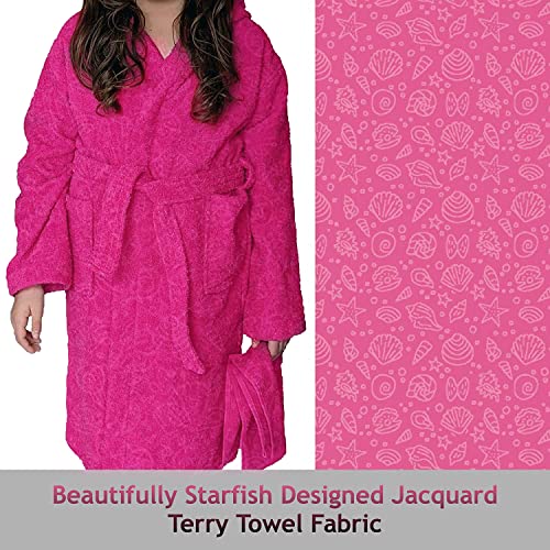 ALLEN & MATE Children 100% Cotton Hooded Bathrobe for Kids Boys Girls Soft Terry Towel Dressing Gown 2-13 Years