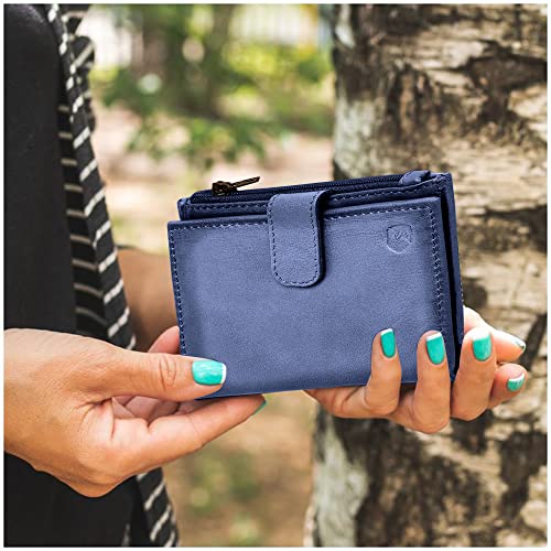 ALLEN & MATE Leather Card Holder Slim Wallet with Zip Coin Pocket, RFID Blocking Minimalist Wallet Credit Card Holder, Holds up to 7 Cards and Bank Notes, with Gift Box
