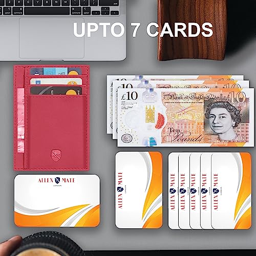 ALLEN & MATE Leather Card Holder Slim Wallet, RFID Blocking Minimalist Wallet Credit Card Holder, Holds Cards and Bank Notes