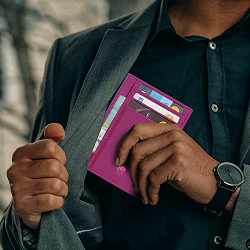 ALLEN & MATE Leather Card Holder Slim Wallet, RFID Blocking Minimalist Wallet Credit Card Holder, Holds Cards and Bank Notes