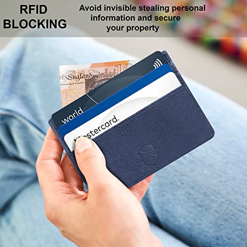 ALLEN & MATE Leather Card Holder Slim Wallet, Minimalist Wallet Credit Card Holder for Men, Women - Holds up to 6 Cards and Bank Notes, with Gift Box