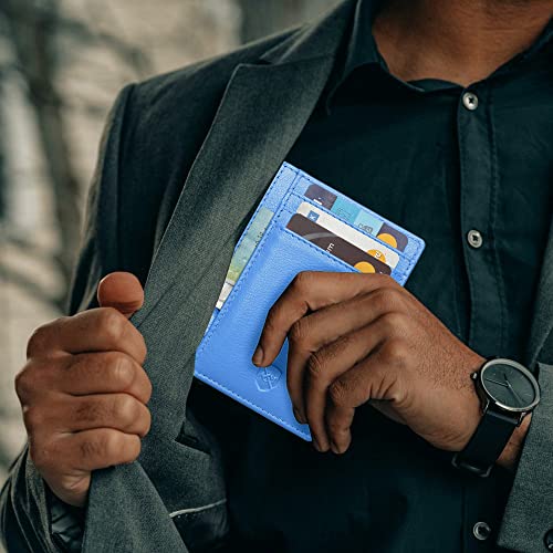 ALLEN & MATE Leather Card Holder Slim Wallet, RFID Blocking Minimalist Wallet Credit Card Holder, Holds Cards and Bank Notes
