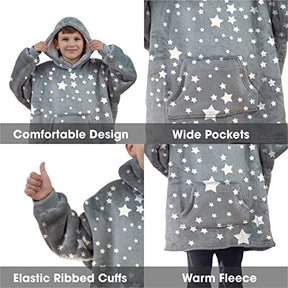 ALLEN & MATE Hoodie Blanket for Kids Adults, Oversized Blanket Hoodie, Warm Dressing Gown, Soft Fleece Hooded Robe, Gifts for Boys Girls Teens Adults