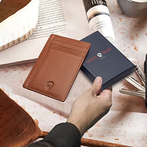 ALLEN & MATE Leather Card Holder Slim Wallet, RFID Blocking Minimalist Wallet Credit Card Holder, Holds Cards and Bank Notes