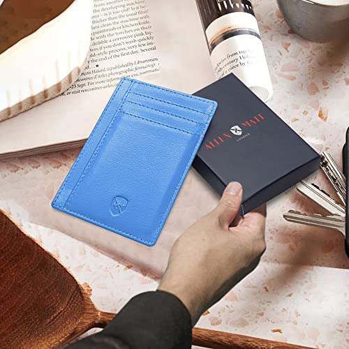 ALLEN & MATE Leather Card Holder Slim Wallet, RFID Blocking Minimalist Wallet Credit Card Holder, Holds Cards and Bank Notes