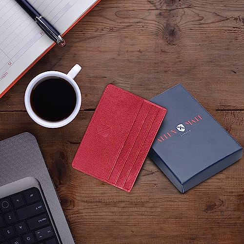 ALLEN & MATE Leather Card Holder Slim Wallet, Minimalist Wallet Credit Card Holder for Men, Women - Holds up to 6 Cards and Bank Notes, with Gift Box