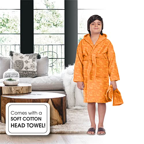 ALLEN & MATE Children 100% Cotton Hooded Bathrobe for Kids Boys Girls Soft Terry Towel Dressing Gown 2-13 Years