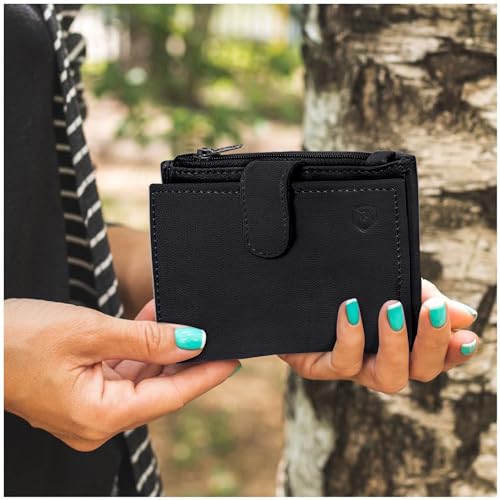 ALLEN & MATE Leather Card Holder Slim Wallet with Zip Coin Pocket, RFID Blocking Minimalist Wallet Credit Card Holder, Holds up to 7 Cards and Bank Notes, with Gift Box