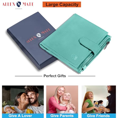 ALLEN & MATE Leather Card Holder Slim Wallet with Zip Coin Pocket, RFID Blocking Minimalist Wallet Credit Card Holder, Holds up to 7 Cards and Bank Notes, with Gift Box