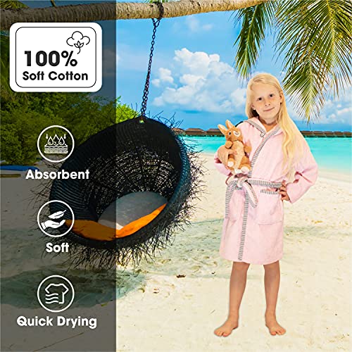 ALLEN & MATE Dressing Gown Kids, 100% Cotton Bathrobes with Hoodie and Pockets, Terry Towel Dressing Gown for Girls, Boys 3-12 Years