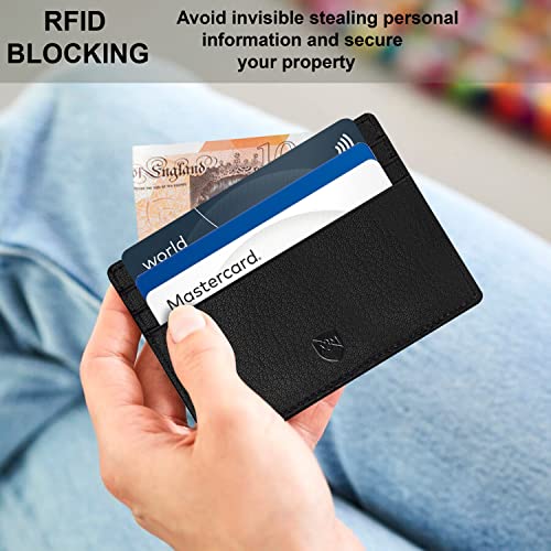 ALLEN & MATE Leather Card Holder Slim Wallet, Minimalist Wallet Credit Card Holder for Men, Women - Holds up to 6 Cards and Bank Notes, with Gift Box