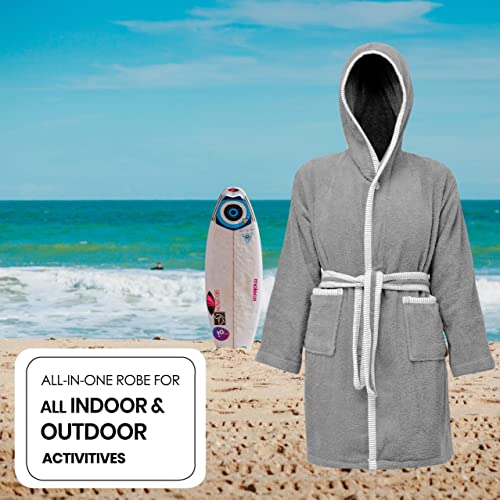 ALLEN & MATE Dressing Gown Kids, 100% Cotton Bathrobes with Hoodie and Pockets, Terry Towel Dressing Gown for Girls, Boys 3-12 Years