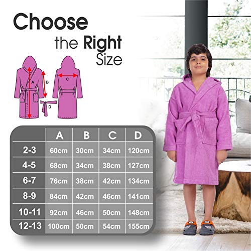 ALLEN & MATE Children 100% Cotton Hooded Bathrobe for Kids Boys Girls Soft Terry Towel Dressing Gown 2-13 Years