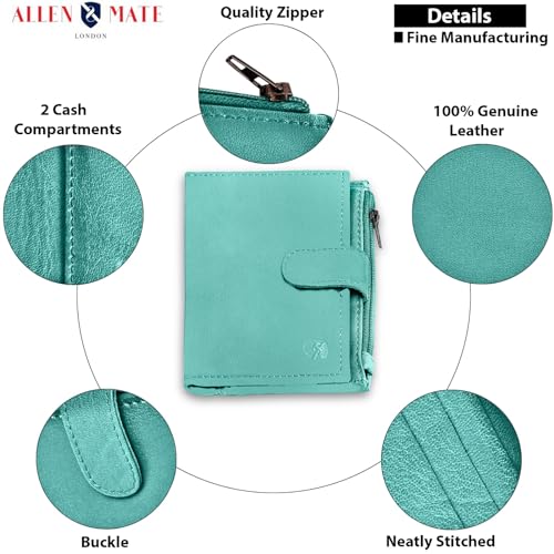 ALLEN & MATE Leather Card Holder Slim Wallet with Zip Coin Pocket, RFID Blocking Minimalist Wallet Credit Card Holder, Holds up to 7 Cards and Bank Notes, with Gift Box