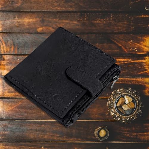 ALLEN & MATE Leather Card Holder Slim Wallet with Zip Coin Pocket, RFID Blocking Minimalist Wallet Credit Card Holder, Holds up to 7 Cards and Bank Notes, with Gift Box