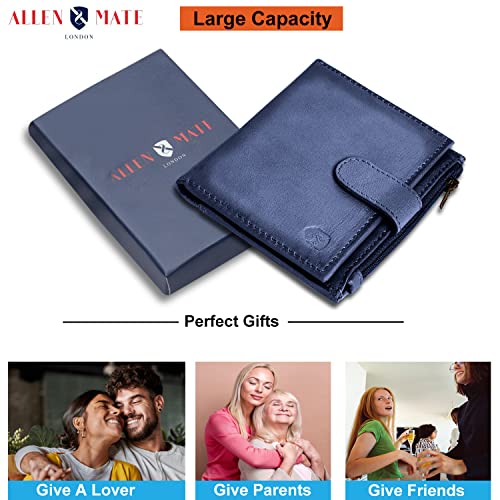 ALLEN & MATE Leather Card Holder Slim Wallet with Zip Coin Pocket, RFID Blocking Minimalist Wallet Credit Card Holder, Holds up to 7 Cards and Bank Notes, with Gift Box