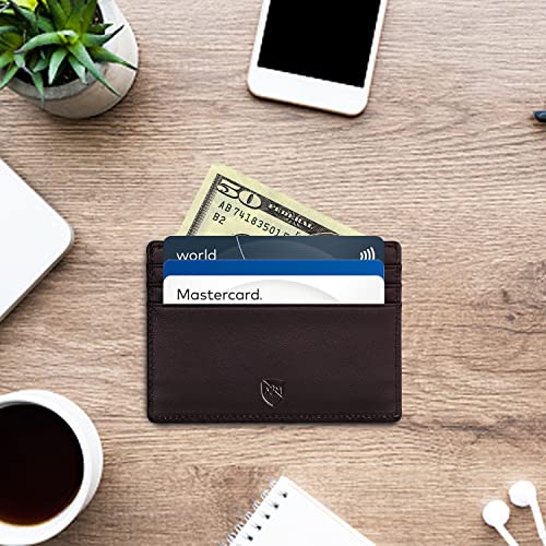 ALLEN & MATE Leather Card Holder Slim Wallet, Minimalist Wallet Credit Card Holder for Men, Women - Holds up to 6 Cards and Bank Notes, with Gift Box