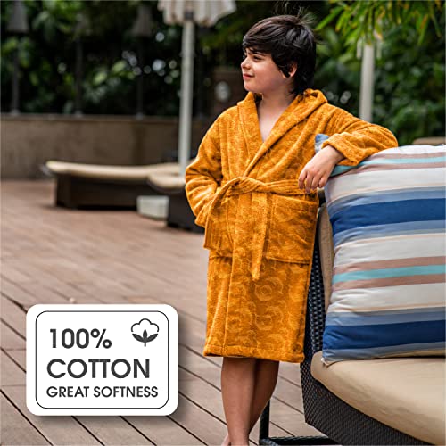 ALLEN & MATE Children 100% Cotton Hooded Bathrobe for Kids Boys Girls Soft Terry Towel Dressing Gown 2-13 Years