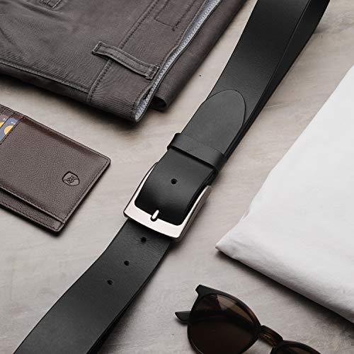 ALLEN & MATE Leather Belts for Men Anti-scratched Buckle Soft Men's Belts for Casual Jeans Dress