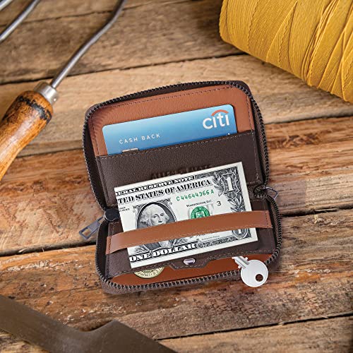 ALLEN & MATE Mens Wallet with Zip, RFID Blocking Slim Leather Wallet, Credit Card Holder, Leather Zipped Wallet for Men Women, Holds up to 12 Cards, Bank Notes, Coins