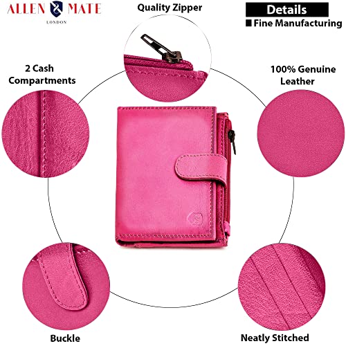 ALLEN & MATE Leather Card Holder Slim Wallet with Zip Coin Pocket, RFID Blocking Minimalist Wallet Credit Card Holder, Holds up to 7 Cards and Bank Notes, with Gift Box
