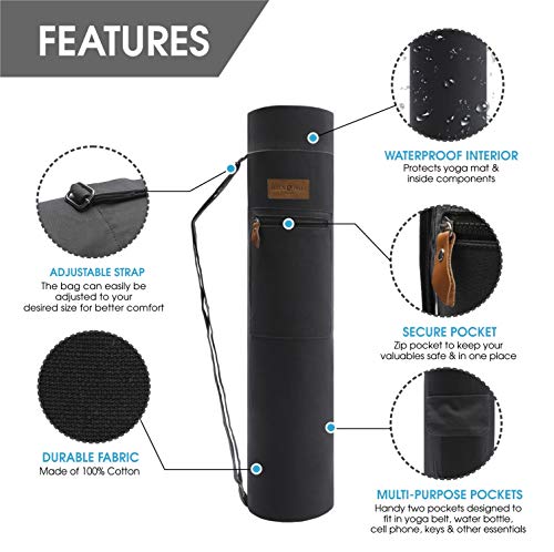 ALLEN & MATE Yoga Mat Bag and Carriers for Women and Men with Face Towel - Portable Multifunction Storage Pockets Canvas Yoga Bags