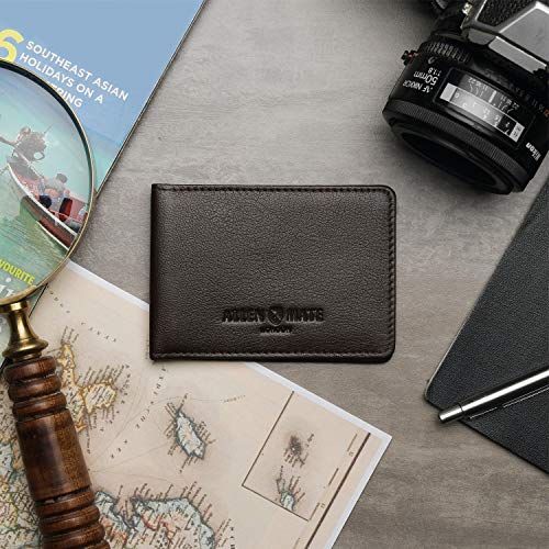 ALLEN & MATE Genuine Leather Bus Pass Travel Card Holder/Driving License Oyster, Minimalist Wallet Credit Card Holder