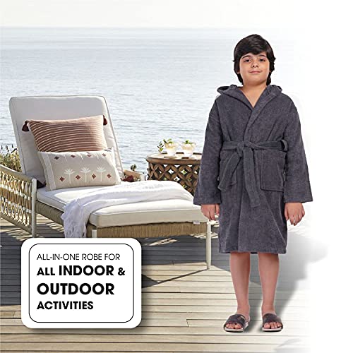 ALLEN & MATE Children 100% Cotton Hooded Bathrobe for Kids Boys Girls Soft Terry Towel Dressing Gown 2-13 Years