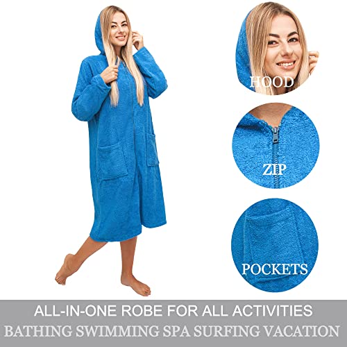 ALLEN & MATE Ladies 100% Cotton Towelling Bathrobe Dressing Gown, Bath Towel for Ladies With Zip, Womens Hooded Dressing Gowns