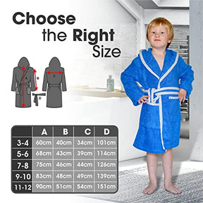 ALLEN & MATE Dressing Gown Kids, 100% Cotton Bathrobes with Hoodie and Pockets, Terry Towel Dressing Gown for Girls, Boys 3-12 Years