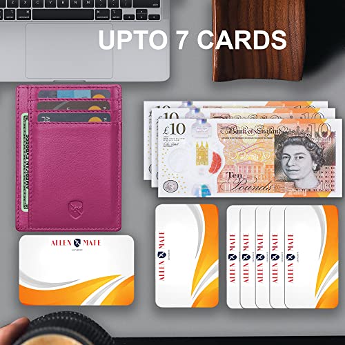 ALLEN & MATE Leather Card Holder Slim Wallet, RFID Blocking Minimalist Wallet Credit Card Holder, Holds Cards and Bank Notes