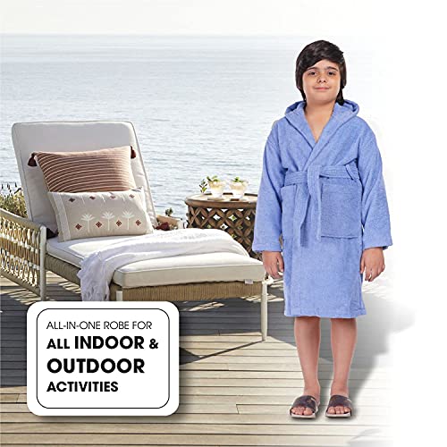 ALLEN & MATE Children 100% Cotton Hooded Bathrobe for Kids Boys Girls Soft Terry Towel Dressing Gown 2-13 Years