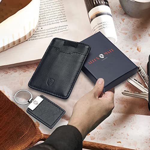 ALLEN & MATE Leather Slim Minimalist Wallet with RFID Blocking, Credit Card Holder Card Wallet, Holds up to 7 Cards with Keyring with Gift Box