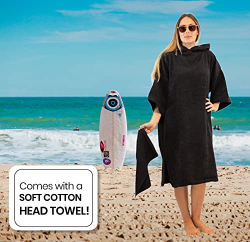 ALLEN & MATE Hooded Towel Poncho for Adults 100% Terry Cotton Changing Robe with Hood & Pockets for Beach, Swimming