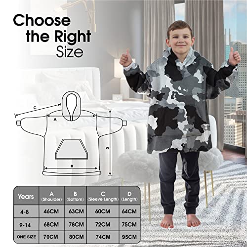 ALLEN & MATE Hoodie Blanket for Kids Adults, Oversized Blanket Hoodie, Warm Dressing Gown, Soft Fleece Hooded Robe, Gifts for Boys Girls Teens Adults