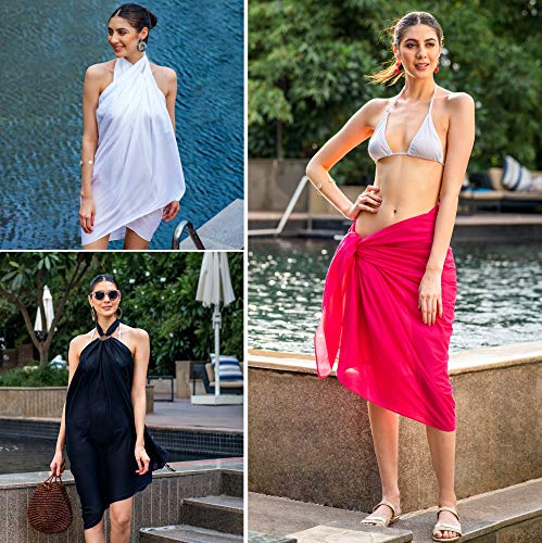 ALLEN & MATE Womens Cotton Beach Cover Up Sarong Pareo Swimsuit Cover-Up Wrap Skirt Many Solid Colours with Coconut Shell