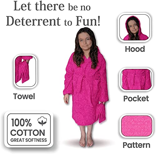 ALLEN & MATE Children 100% Cotton Hooded Bathrobe for Kids Boys Girls Soft Terry Towel Dressing Gown 2-13 Years
